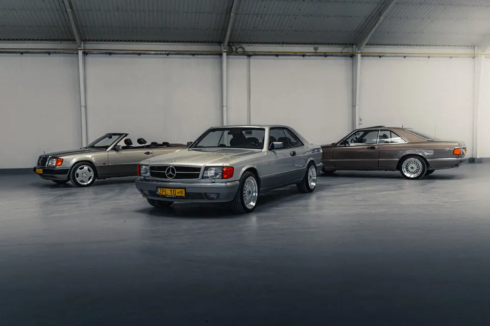 Mercedes W124 Cabrio i W126 SEC w hali – klasyczne Mercedesy W124 Cabrio i W126 SEC, detailing klasyków, hala Premium-Auto Szczecin